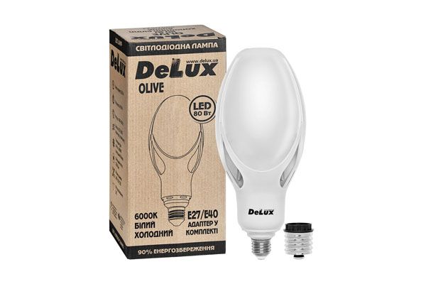 Лампа LED DELUX OLIVE 80W 6000К 230 V E27+ адаптер (90011622)