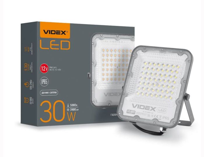 Прожектор LED VIDEX 30W 5000K 12-24V сірий (VL-F2-305G-12V) (VL-F2-305G-12V)