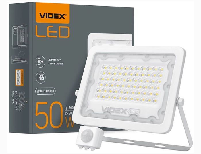 Прожектор LED VIDEX 50W 5000K 220V білий із Д/Д (VL-F2e505W-S) (VL-F2e505W-S)