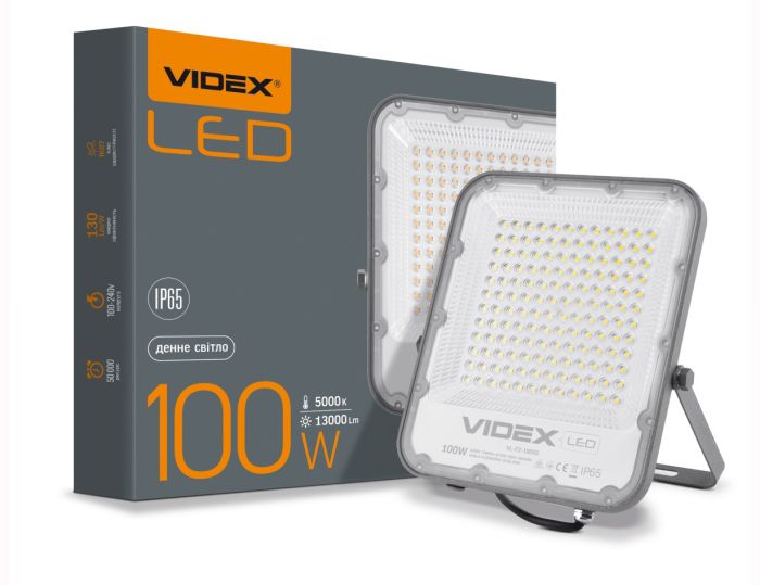 Прожектор LED VIDEX PREMIUM F2 100W 5000K AC 100-240 V сірий (VL-F2-1005G) (VL-F2-1005G)