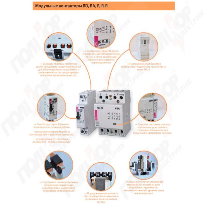 Контактор RD 40-40 (230V AC/DC) (AC1 (ЕТІ) (2464018)