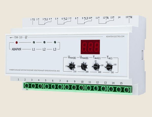 Універсальний автоматичний електронний перемикач фаз ПЕФ-319 2230319150013 (Standart) (NTPEF3190)