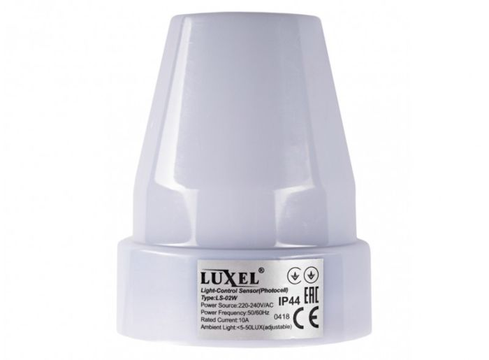 Датчик света 10А IP44, 5-50 LUX (LS-02W) ((LS-02W))